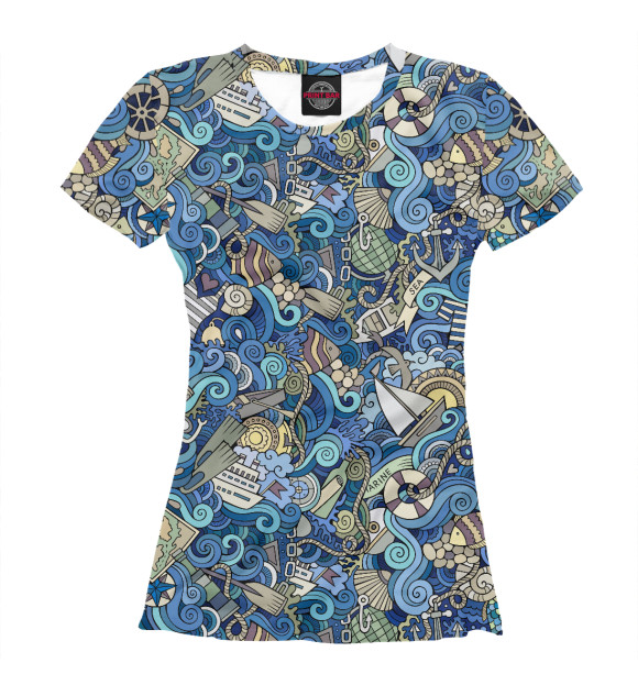 Женская футболка с изображением Морской коллаж цвета Белый