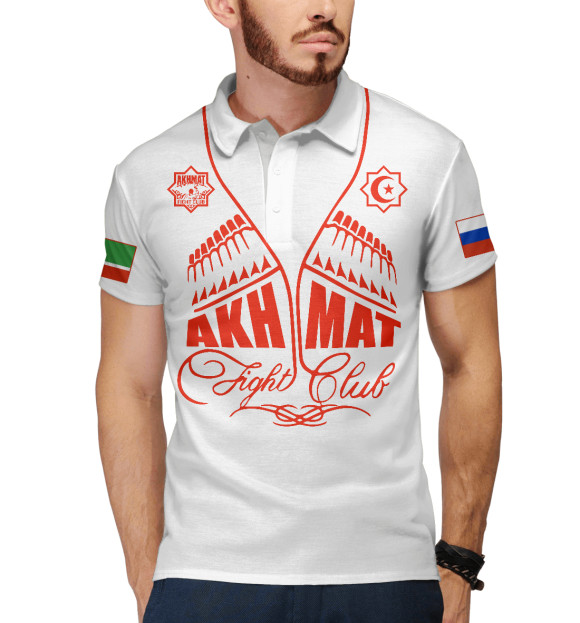 Мужское поло с изображением Fight Club Akhmat White цвета Белый