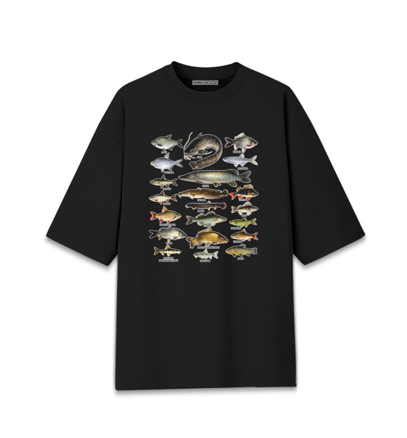 Женская футболка оверсайз с изображением Рыбы цвета Черный