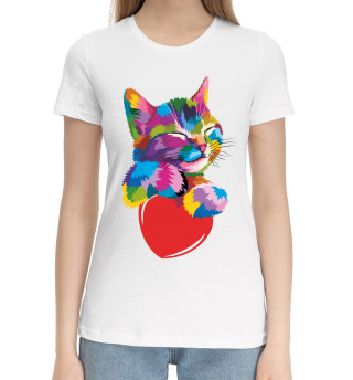 Хлопковая футболка для девочек Радужный котэ