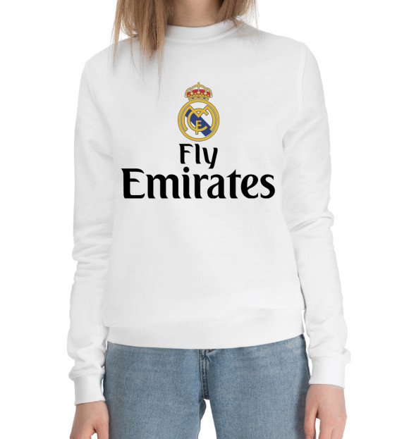 Женский хлопковый свитшот с изображением Форма Реал Мадрид цвета Белый