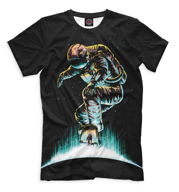 Мужская футболка с изображением Космонавт-скейтер цвета Черный