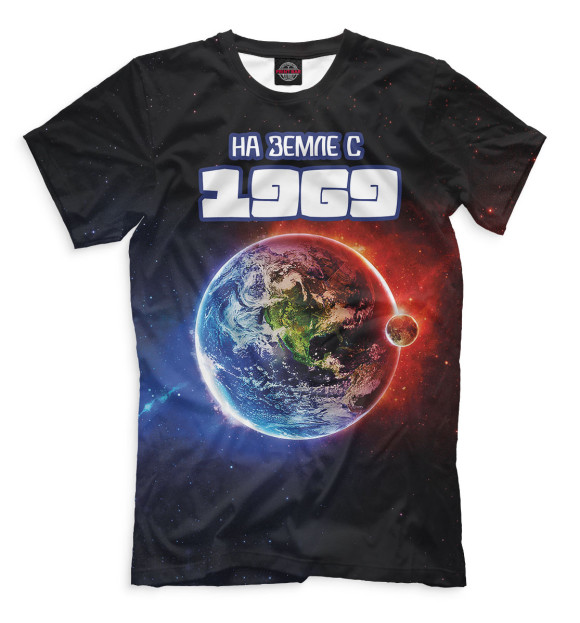 Мужская футболка с изображением На Земле с 1969 цвета Черный