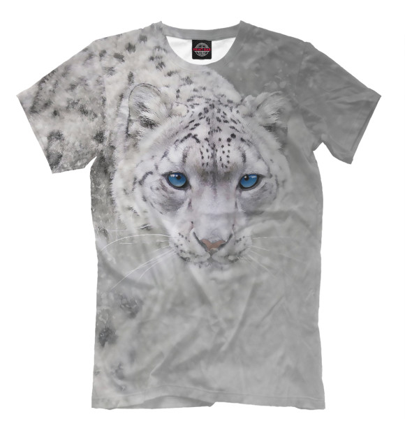 Мужская футболка с изображением Леопард в снегу цвета Серый