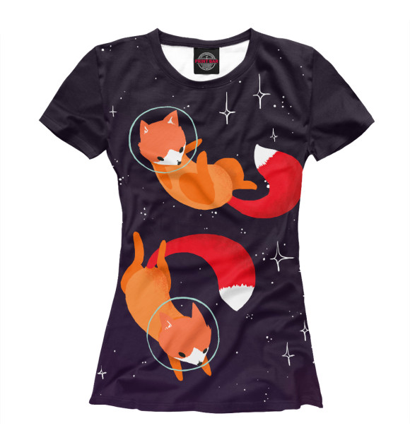 Женская футболка с изображением Космические лисы цвета Белый