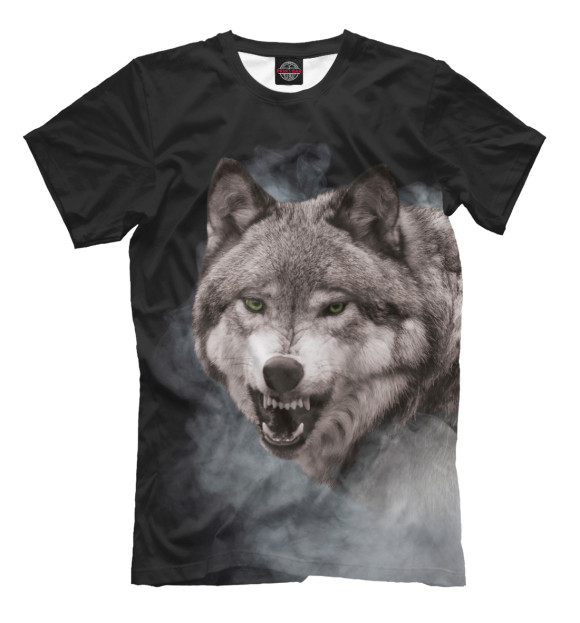 Мужская футболка с изображением Серый Волк в дымке цвета Черный