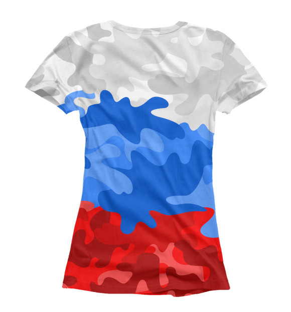 Женская футболка с изображением Камуфлаж флаг России цвета Белый