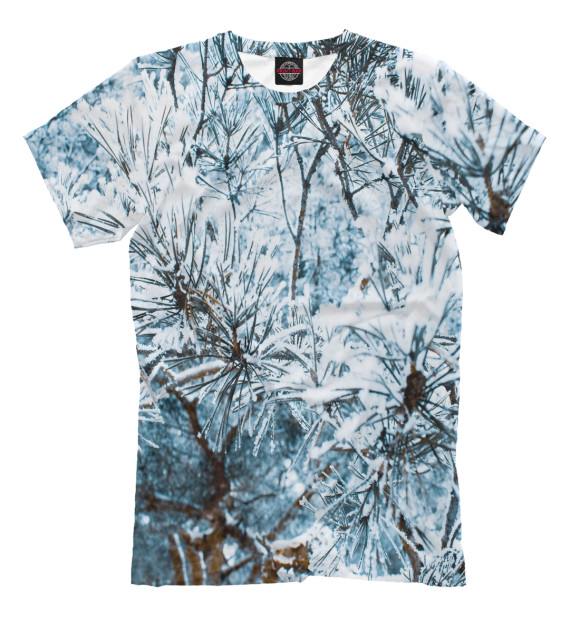 Мужская футболка с изображением Ветви в снегу цвета Серый