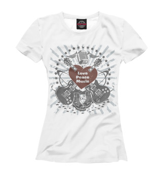 Женская футболка Love Peace Music