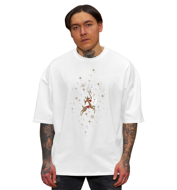 Мужская футболка оверсайз с изображением Олени цвета Белый