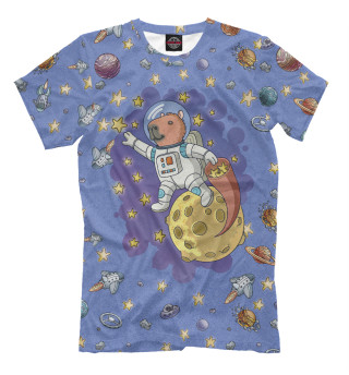 Мужская футболка Капибара космонавт в космосе