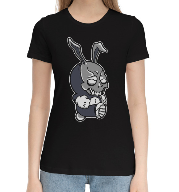 Женская хлопковая футболка с изображением Крутой кролик / Dude цвета Черный