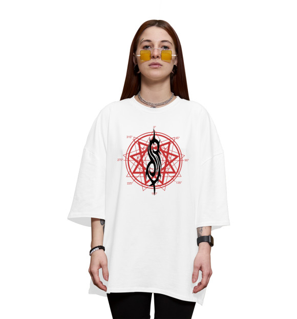 Женская футболка оверсайз с изображением Slipknot цвета Белый