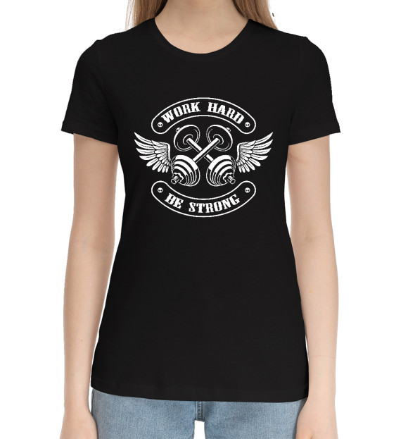 Женская хлопковая футболка с изображением Качай железо цвета Черный