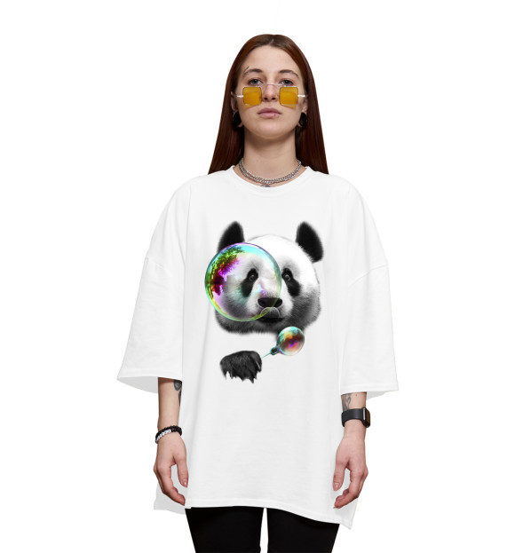 Женская футболка оверсайз с изображением Панда цвета Белый