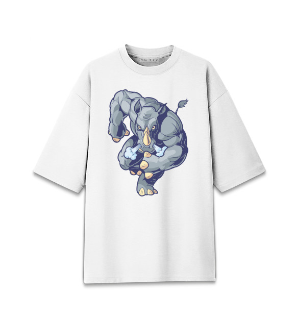 Мужская футболка оверсайз с изображением Носорог цвета Белый