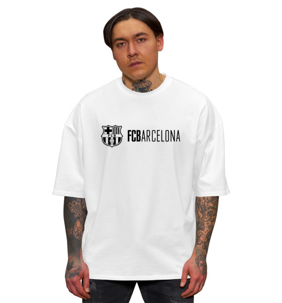 Мужская футболка оверсайз с изображением Barcelona цвета Белый