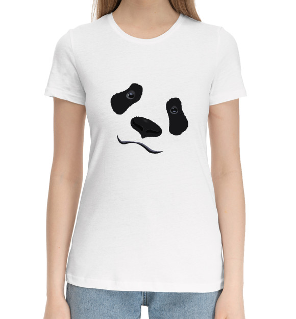 Женская хлопковая футболка с изображением Взгляд панды цвета Белый