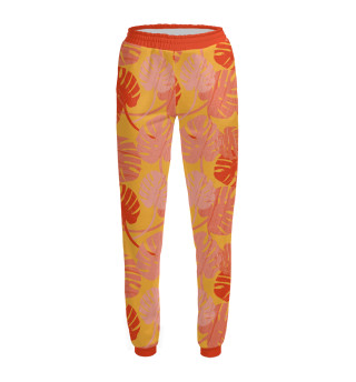 Женские спортивные штаны Большие резные листья на оранжевом фоне