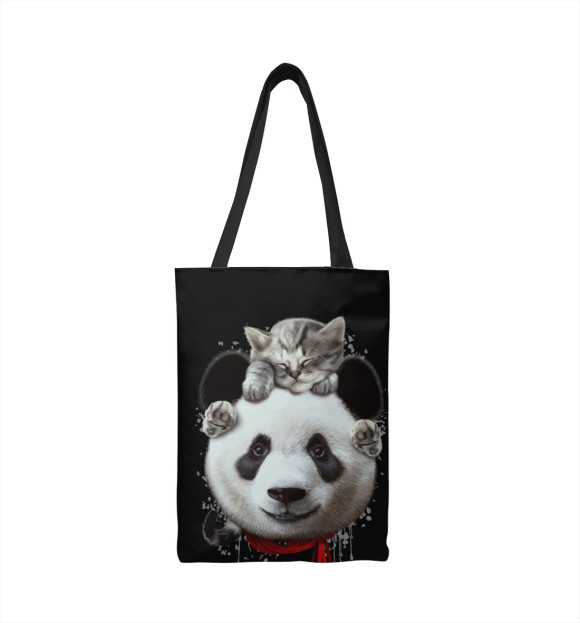 Сумка-шоппер с изображением Панда и котенок цвета 