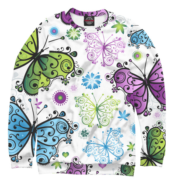 Свитшот для девочек с изображением Butterfly цвета Белый
