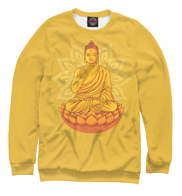 Свитшот для девочек с изображением Золотой Будда с мандалой и лотосом цвета Белый