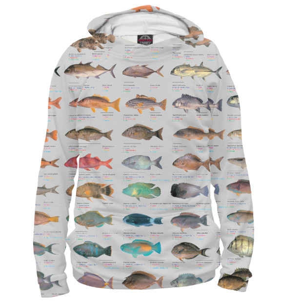 Худи для мальчика с изображением рыбы на удочку цвета Белый