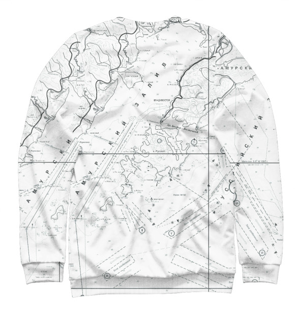 Мужской свитшот с изображением Залив Петра Великого. Карта. цвета Белый