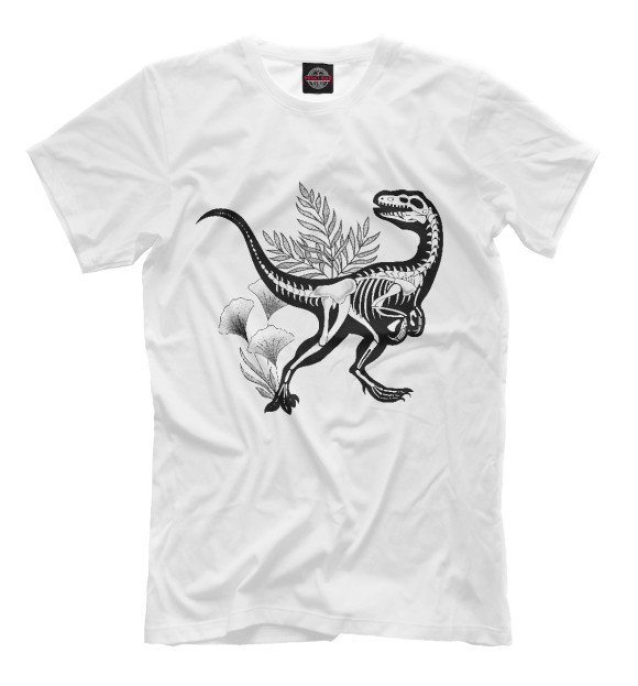 Мужская футболка с изображением Скелет динозавра цвета Молочно-белый
