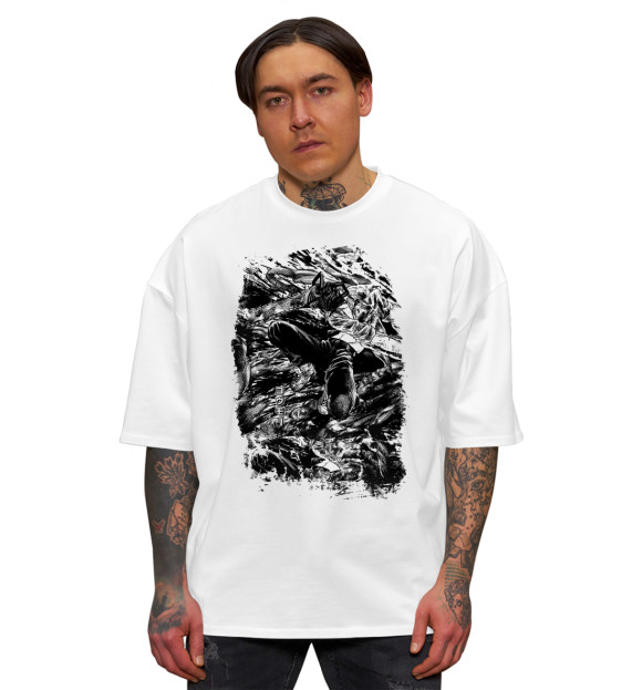 Мужская футболка оверсайз с изображением Дэнджи чб цвета Белый