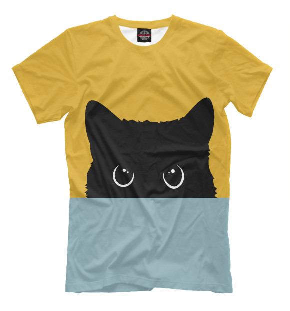 Мужская футболка с изображением Черная кошка цвета Молочно-белый