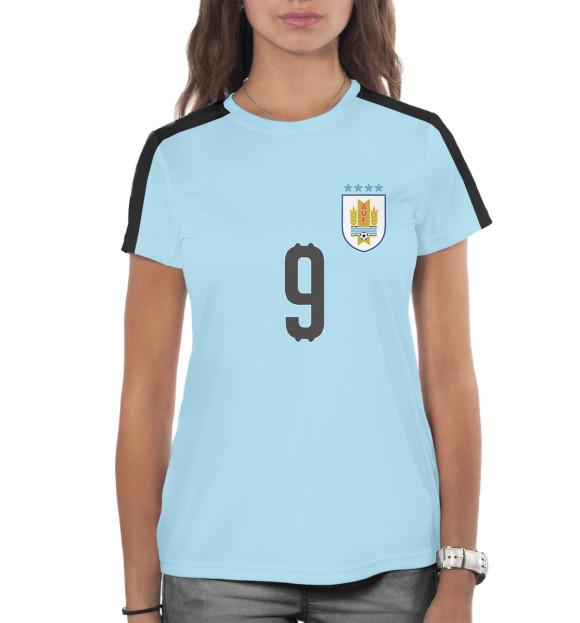 Женская футболка с изображением Сборная Уругвая – Суарез цвета Белый