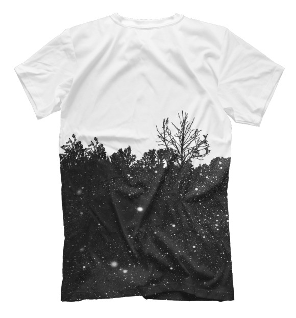 Мужская футболка с изображением Волк в звездном лесу цвета Белый