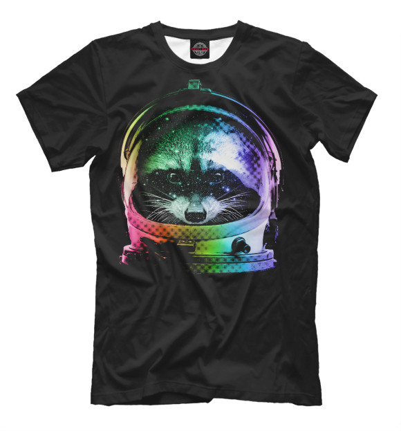 Мужская футболка с изображением Енот Космонавт цвета Черный