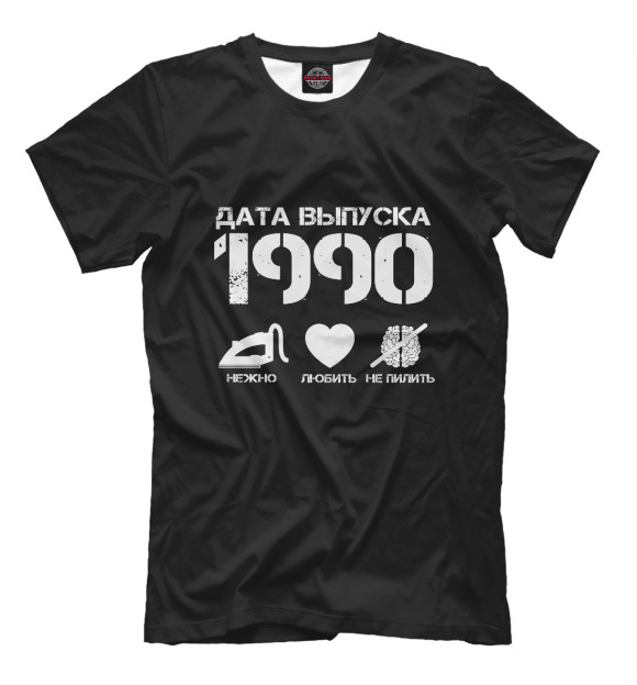 Мужская футболка с изображением Дата выпуска 1990 цвета Черный