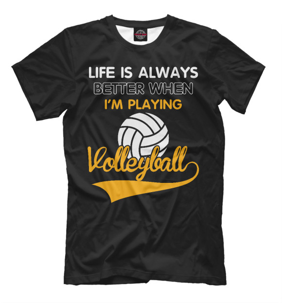 Мужская футболка с изображением Волейбольная жизнь цвета Черный