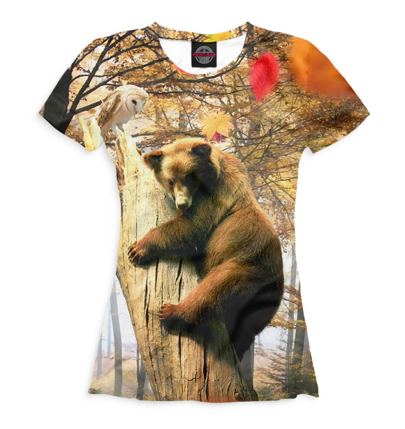 Женская футболка с изображением Медведь на дереве цвета Белый