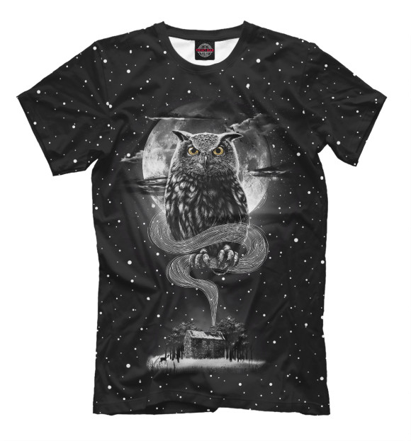 Мужская футболка с изображением Ночная сова цвета Черный