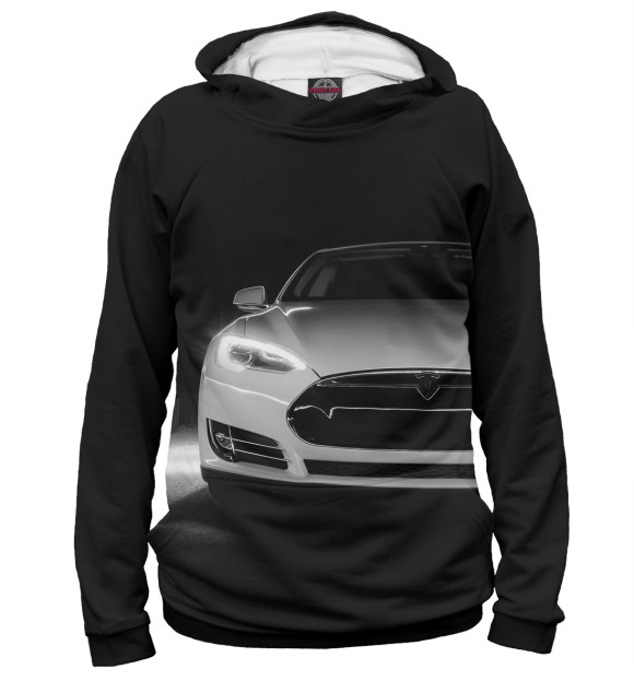 Мужское худи с изображением Tesla Model S цвета Белый