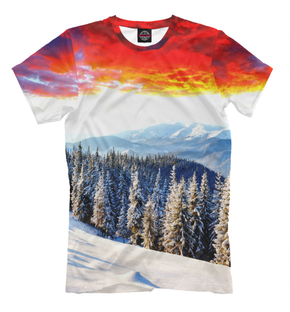 Мужская футболка с изображением Зимний закат цвета Молочно-белый