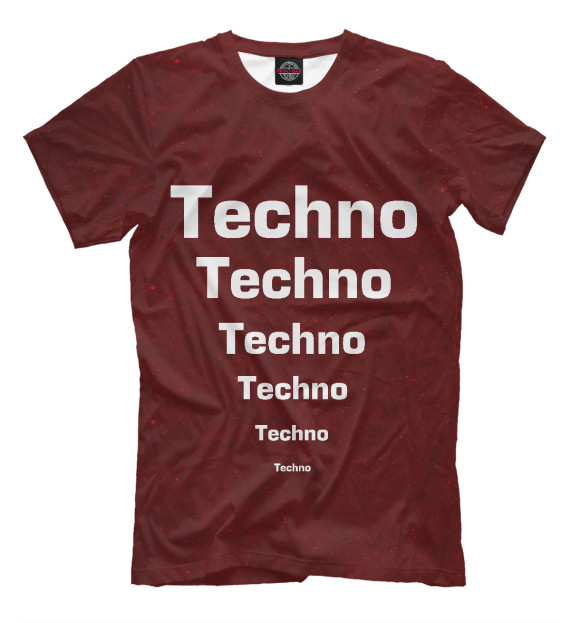Мужская футболка с изображением Techno цвета Темно-бордовый