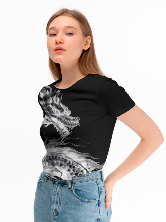 Женская футболка с изображением Негативный дракон цвета Белый