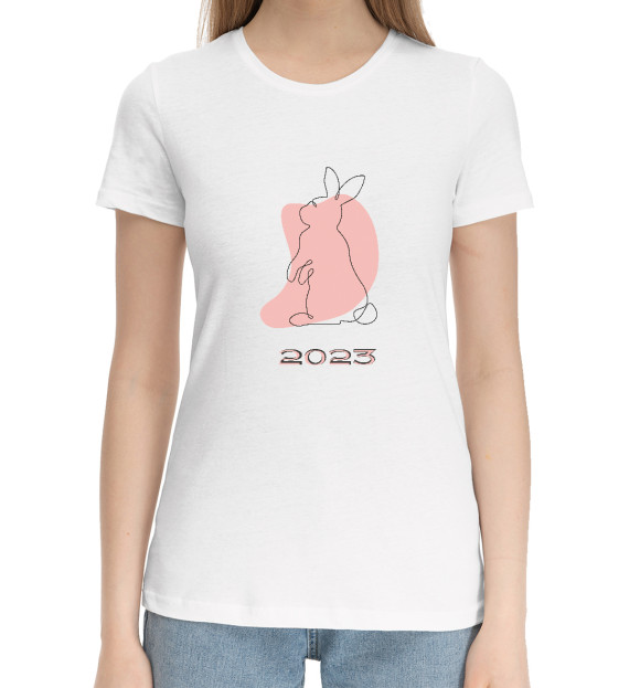Женская хлопковая футболка с изображением Милый кролик 2023 цвета Белый