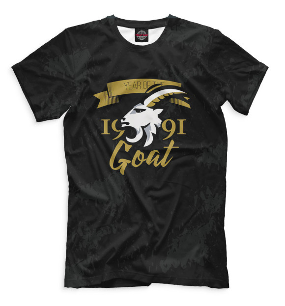 Мужская футболка с изображением Год козы — 1991 цвета Черный