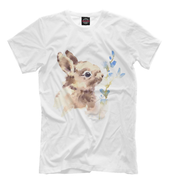 Мужская футболка с изображением Кролик с цветами цвета Молочно-белый