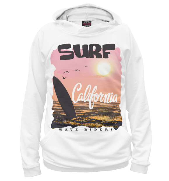 Женское худи с изображением Surf California цвета Белый