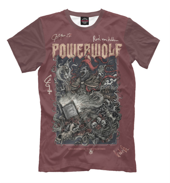 Мужская футболка с изображением Powerwolf автографы цвета Белый