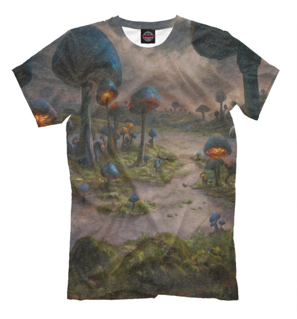 Мужская футболка с изображением Планета волшебных грибов цвета Серый