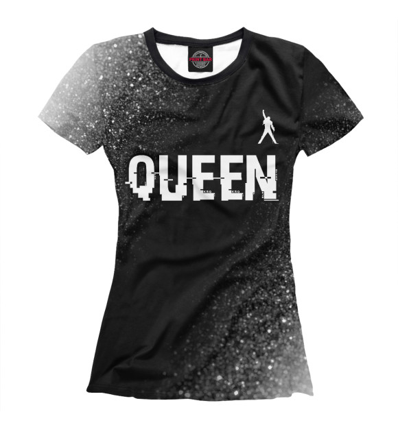 Женская футболка с изображением Queen Glitch Black (блестки) цвета Белый