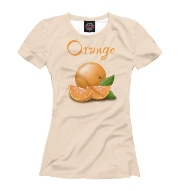 Женская футболка с изображением Апельсин и дольки цвета Белый